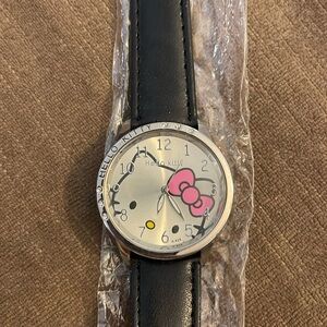 Hello kitty black faux leather watch